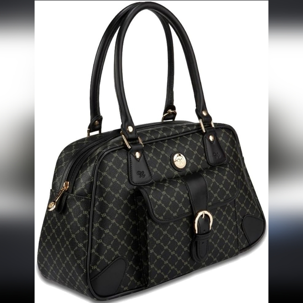 Rioni signature satchel handbag black monogram print design Italian i4